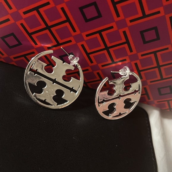 Silver Logo Hoop Earrings - Picture 5 of 6